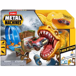 Circuit de Voitures - ZURU - T-Rex Attack Metal Machine - Véhicule à lancer pour vaincre le dinosaure avec boucles