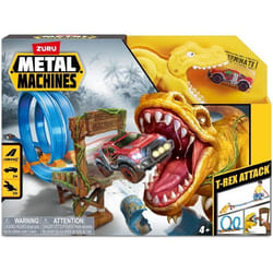 Circuit de Voitures - ZURU - T-Rex Attack Metal Machine - Véhicule à lancer pour vaincre le dinosaure avec boucles