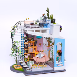 RoboTime DG12 maison miniature et coin livre DIY Maison miniature bricolée