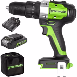 Greenworks GD24DD60K2 Perceuse Visseuse Sans Fil avec Moteur Sans Balais0-1750rpm2 Vitesses60Nm de CoupleSac de TransportBat