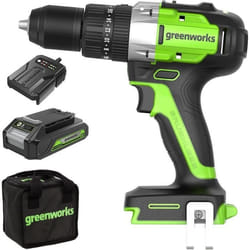 Greenworks GD24DD60K2 Perceuse Visseuse Sans Fil avec Moteur Sans Balais0-1750rpm2 Vitesses60Nm de CoupleSac de TransportBat