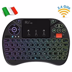 Mini Clavier Rii - Modèle x8 - Sans fil - Rétroéclairé RGB - Pavé tactile Multi-touch - Molette Scroll Wheel