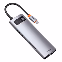 Baseus Metal Gleam, USB 3.2 Gen 1 (3.1 Gen 1) Type-C, 100 W, 10,100,1000 Mbit/s, Gris, MicroSD (TransFlash), SD, 4K Ultra HD