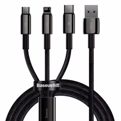 Baseus Tungsten Gold 3-in-1, 1,5 m, USB A, USB C/Micro USB A/Lightning, USB 2.0, 480 Mbit/s, Noir