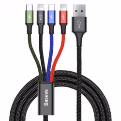 Baseus KB2L435A12BK, Noir, Bleu, Vert, Rouge, USB A, 2 x Lightning + micro-USB B + USB C, 1,2 m, Mâle, Mâle