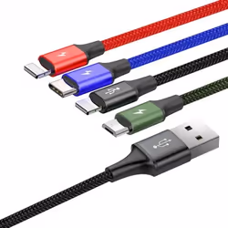 Baseus KB2L435A12BK câble de téléphone portable Noir, Bleu, Vert, Rouge 1,2 m USB A 2 x Lightning + micro-USB B + USB C