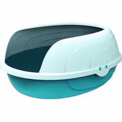 Bac à litière Sherbin - M PETS - Avec grand rebord - 49.3 x 39.5 x 20.9 cm - Bleu et blanc