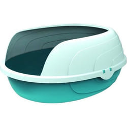 Bac à litière Sherbin - M PETS - Avec grand rebord - 49.3 x 39.5 x 20.9 cm - Bleu et blanc