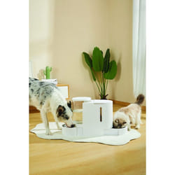 Distributeur Croquettes & Eau - M PETS - DUPLO - 1.3 kg / 3 L - 40 x 16.2 x 29.1 cm - Blanc