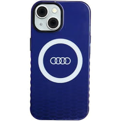 Coque rigide - AUDI - IML Big Logo - iPhone 15 - Bleu - Motif décailles expressif