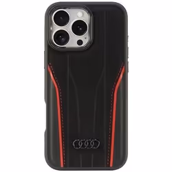 Étui de protection - Audi - iPhone 16 Pro Max - Cuir véritable - Noirrouge - Coque rigide