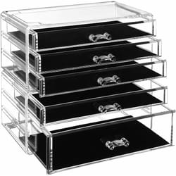 Songmics - Organiseur de Maquillage, Ensemble de 2 Boîtes de Rangement pour Bijoux et Maquillage Empilables, 5 Tiroirs, Cadeau Noel, Organisateur de