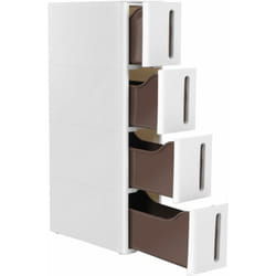 Tour de Rangement sur roulettes, Colonne de Cuisine étroite, Étagère Plastique à 4 Niveaux, Gain de Place, 45 x 17 x 84 cm,, Blanc et Marron KFR08WT
