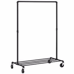 SONGMICS Porte-vêtement à roulettes Charge 90 kg Une barre métallique Étagère robuste pour la chambre et la buanderie Noir