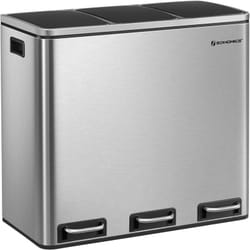 Songmics - Poubelle Cuisine, 3 x 18L, Poubelle de Tri, 3 Compartiments, Déchets, Compost, Couvercles à Fermeture en Douceur, Pédales, Seaux