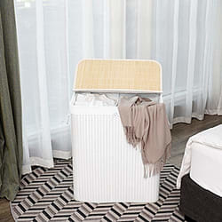 Songmics LCB64WT panier à linge Bambou, Coton Blanc
