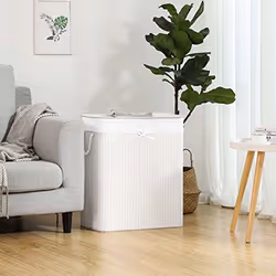 Songmics LCB64WT panier à linge Bambou, Coton Blanc