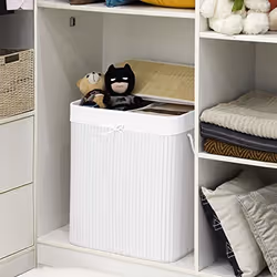 Songmics LCB64WT panier à linge Bambou, Coton Blanc