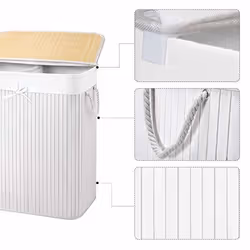 Songmics LCB64WT panier à linge Bambou, Coton Blanc - Vue supplémentaire 4