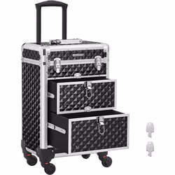 SONGMICS Valise de Maquillage Grande Taille 3 Niveaux avec Plateaux tiroirs Noir JHZ08BK