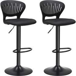 Songmics - Lot de 2 tabourets de bar Hauteur réglable - Assise rembourrée - Dossier en Forme de Couronne - Tissu Respirant - Pivotant - Pour Cuisine,