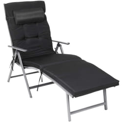 Transat inclinable, pliable, Bain de soleil, Chaise Longue,chaise de jardin pliable avec Matelas d’Une épaisseur de 6cm Charge Max 150kg - Noir