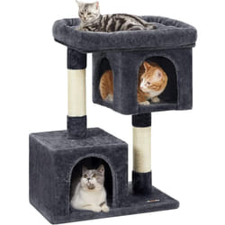 Feandrea - Arbre à chat, Tour de Jeux 84 cm, l, Maison pour Chats jusqu'à 7 kg, Grande Plate-forme, 2 Niches, Griffoir, Gris Foncé