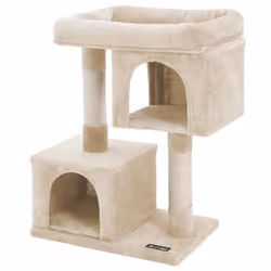 FEANDREA Arbre à chat 60 x 40 x 84 cm Colonne en sisal pour aiguiser Les Griffes 2 niches Chats et félins Couleur Beige PCT61 ...