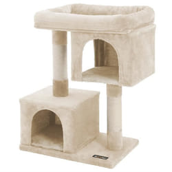 FEANDREA Arbre à chat 60 x 40 x 84 cm Colonne en sisal pour aiguiser Les Griffes 2 niches Chats et félins Couleur Beige PCT61M
