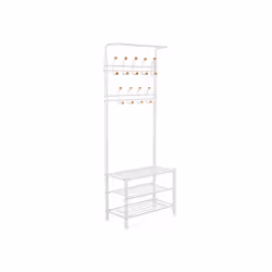 Songmics HSR04W, Colonne, Fer, 9 crochet(s), Blanc, Bois, Métal / Bois