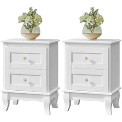 Lot de 2 Tables de Chevet avec 2 Tiroirs, 38,5 x 30,5 x 52,5 cm, Style Baroque, MDF, Blanc