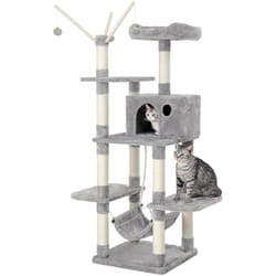 Arbre à chat Hauteur de 154cm Perchoir pour Chat grande capacité griffoir niches colonnes renforcées Gris claire - Feandrea