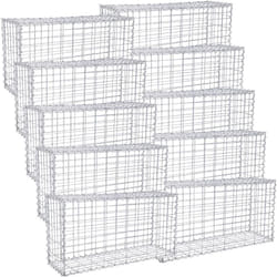 Songmics - Lot de 10 Gabions pour Pierre GGB053 - Argent - 100 x 50 x 30cm - Cage en Métal - Panier à Pierre - Décoration de Jardin