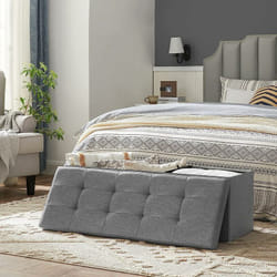 Songmics - Banc Coffre de Rangement Pouf Pliable Grand pour 3 Personnes Tissu en Lin 110 x 38 x 38 cm
