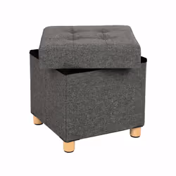 Songmics LSF14GYZ, Repose-pied Ottoman, Carré, Gris, Tissu, Bois, Adultes et enfants