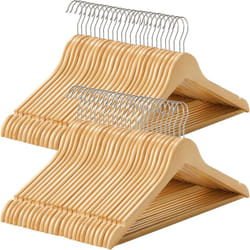Songmics - Cintre Bois, Lot de 50, avec Encoches Antiglisse, Barre Antiglisse pour Pantalons, Crochet Pivotant 360°, pour Costumes, Chemises,
