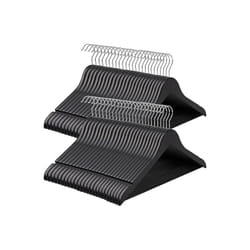 Cintre Bois, Lot de 50, avec Encoches Antiglisse, Barre Antiglisse pour Pantalons, Crochet Pivotant 360°, pour Costumes, Chemises, Manteaux, Noir et