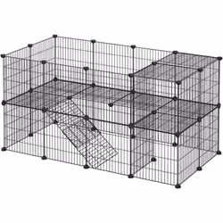 Description générale Créez un espace de vie élégant et sécurisé pour vos petits animaux avec cet enclos noir à deux étages. F ...