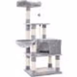 Feandrea Arbre à Chat Hauteur 138 cm Tour de Jeux pour Chats avec Base et 9 Poteaux à Griffer 1 Plateforme Gris Clair