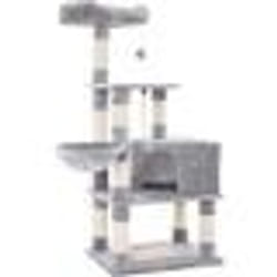 Feandrea Arbre à Chat Hauteur 138 cm Tour de Jeux pour Chats avec Base et 9 Poteaux à Griffer 1 Plateforme Gris Clair