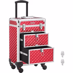 SONGMICS Valise de Maquillage Professionnel Mallette Cosmétique avec 2 Tiroirs 34 x 24 x 56 cm Roulettes Pivotantes à 360° Ro ...