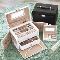 Songmics JBC121W coffret à bijoux, pochette et boîte de rangement Boîte à bijoux Panneaux MDF, Polyuréthane, Velours - Vue supplémentaire 4