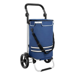 SONGMICS Chariot de Courses Pliable avec Compartiment Isotherme Polyvalent Sac Amovible roulettes Bleu KST02BU
