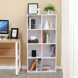 Bibliothèque à 8 casiers en bois Étagère de Rangement Armoire Maison Bureau Blanche LBC24WT