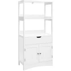 No Brand - Meuble de Salle de Bain, avec tiroir, 2 Compartiments Ouverts, 2 Portes, Placard 4 étages, 60 x 32,5 x 122 cm, Blanc