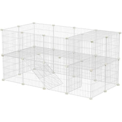 Feandrea - Clôture pour Animaux domestiques, 2 Niveaux, Enclos modulable, pour Petits Animaux, Hamsters, Lapins, Cochon d Inde, Panneaux grillagés,