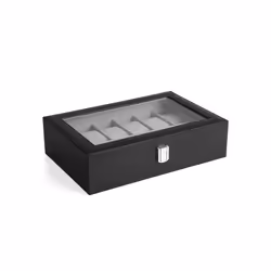 Songmics Boîte montres 12 cases noir, Watch case, Panneaux MDF, Polyuréthane (PU), Verre, Velours, 186 mm, 320 mm, 85 mm, 1,0 ...