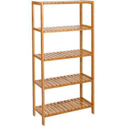 Tagère Salle de Bain à 5 Niveaux, Support Cuisine en Bambou, 9 Hauteurs Réglables, Présentoir Multifonctionnel pour Salon, 60 x 26 x 130 cm, Boisée