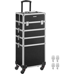 SONGMICS Valise de Maquillage Professionnel 4-en-1 Mallette Cosmétique avec Couverture Verrouillable Roulettes à 360° Noir