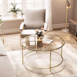 Description générale Cette table basse élégante allie un cadre doré en acier à un plateau en verre trempé, créant une pièce d ...
